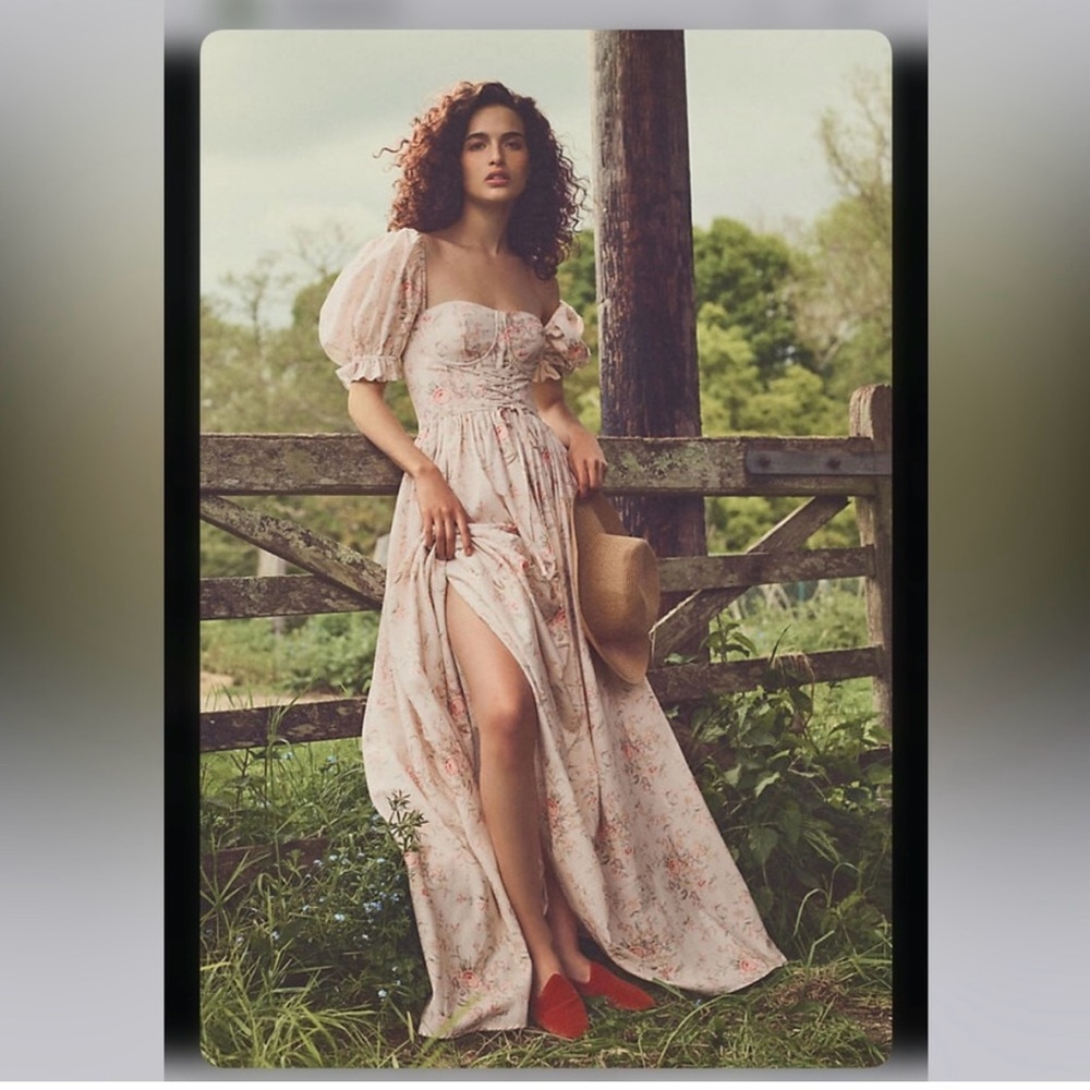 Selkie the renaissance gown in pink floral size XS